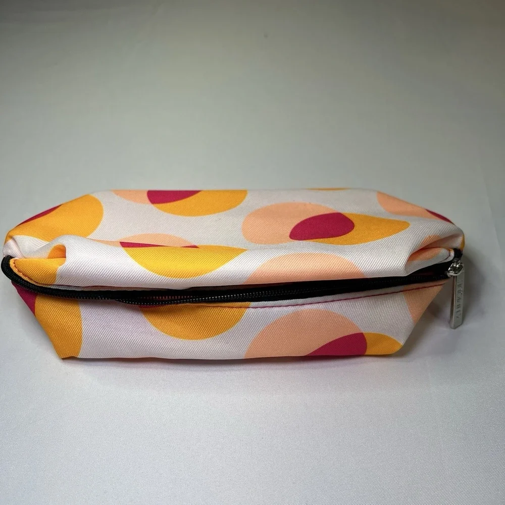 CLINIQUE White Orange Pink Polka Dots Makeup Cosmetic Pouch‎ Case Bag New